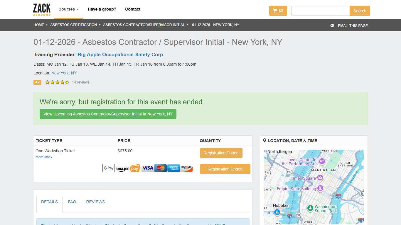 01-12-2026 - Asbestos Contractor/Supervisor Initial Training | New York, NY | Zack Academy