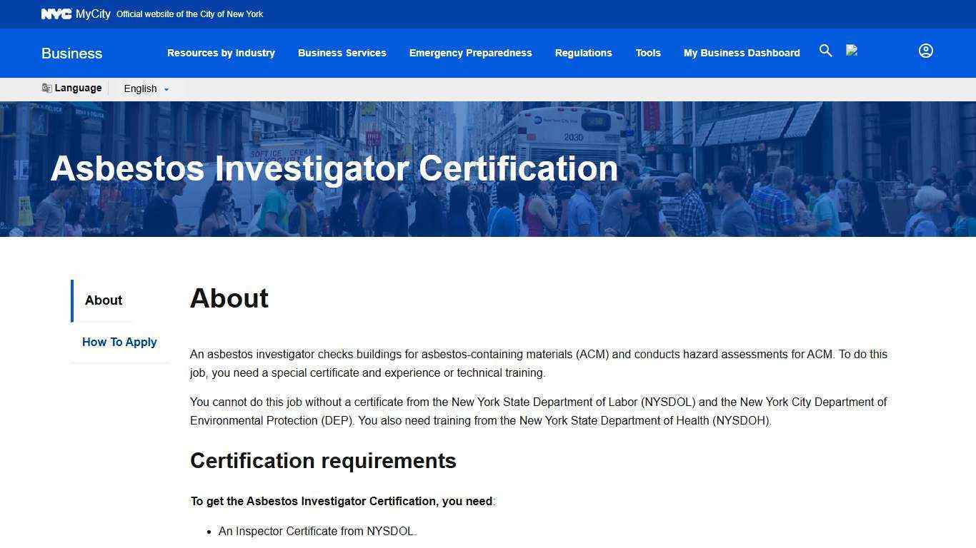 Asbestos Investigator Certification