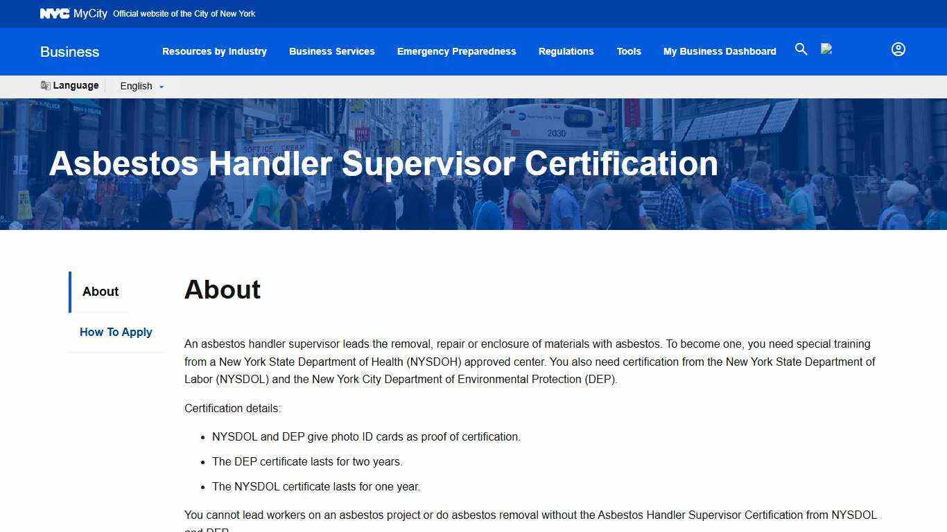 Asbestos Handler Supervisor Certification